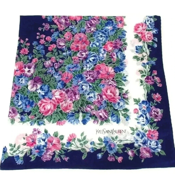 Set of 3 Yves Saint Laurent Cotton Floral Scarves 18.5" x 18.5" - Picture 3 of 9